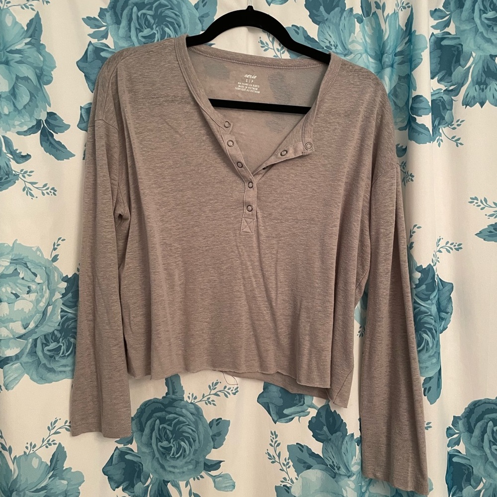 Heather Gray Henley AE Aerie American Eagle Sheer top